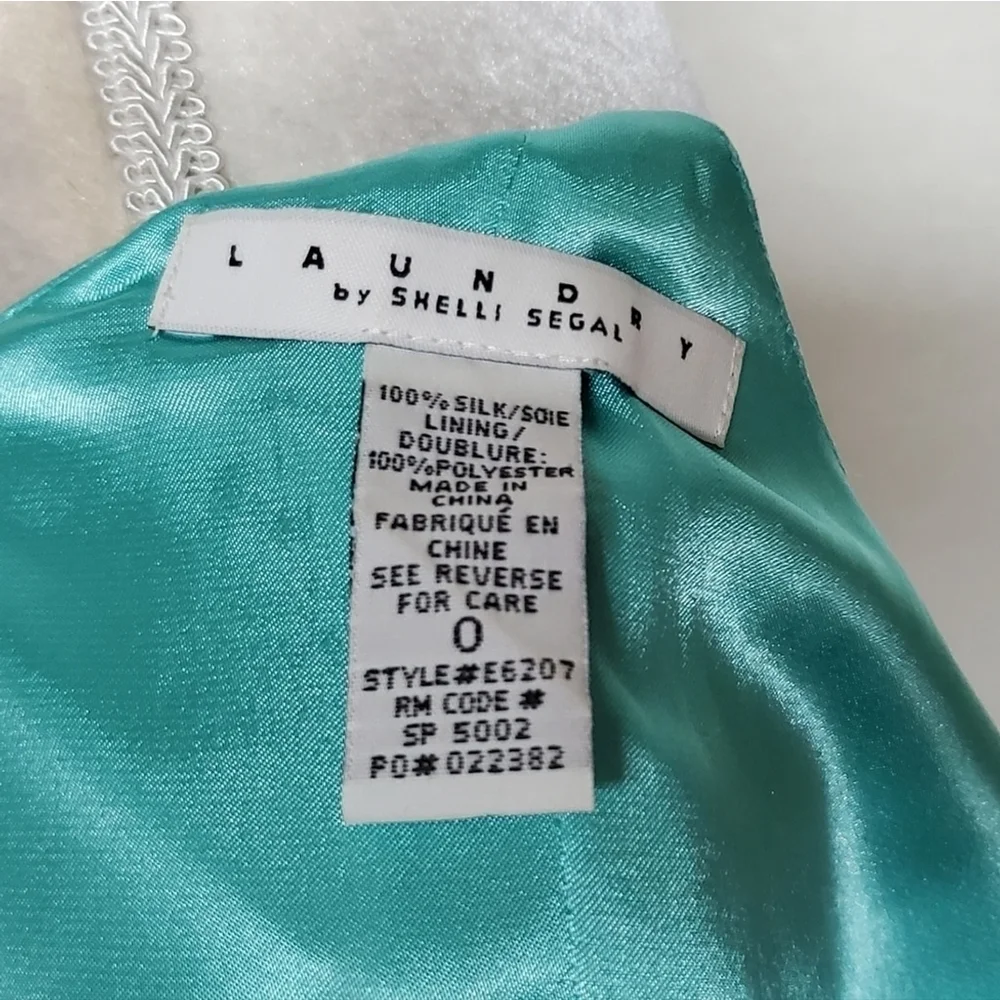 Vintage 90s Laundry by Shelli Segal Aqua Silk Chiffon Sequin T-Back Hi-low Dress - Picture 14 of 16